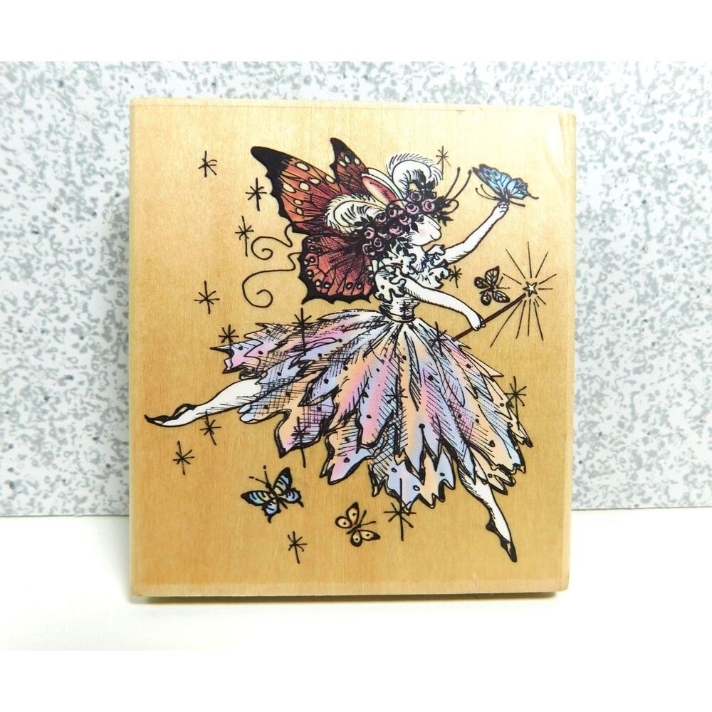 Vintage Rubber Stamp Fairy 1999 K7102 Palmer Bunny Wood Block Nature